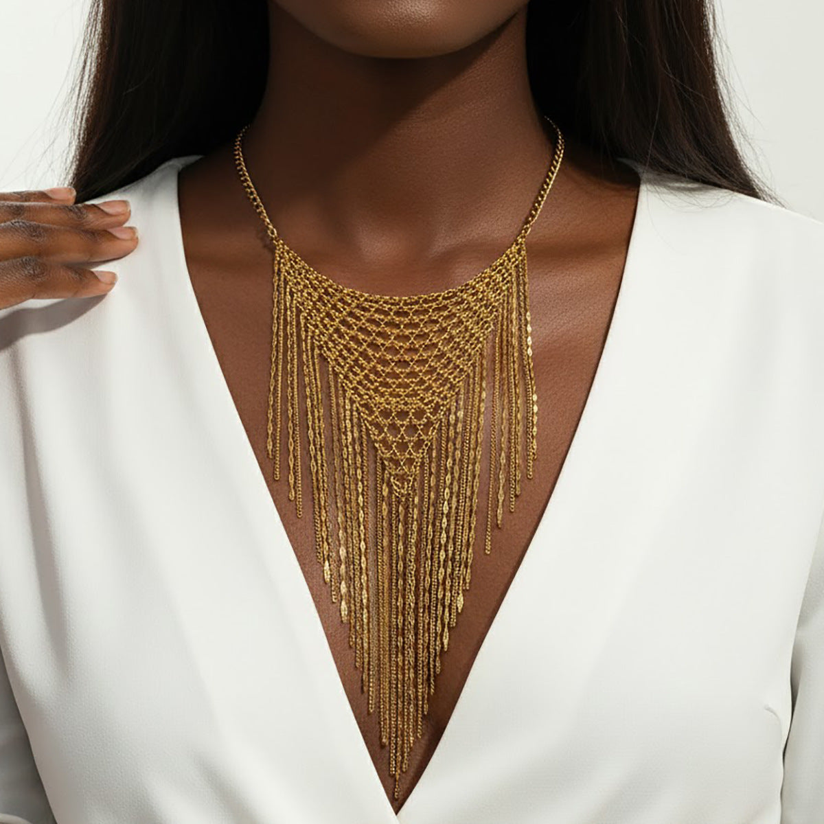 Heavy Industry Metal Mesh Fringed Necklace Exaggerated Geometric Hollow Handmade Punk Mesh