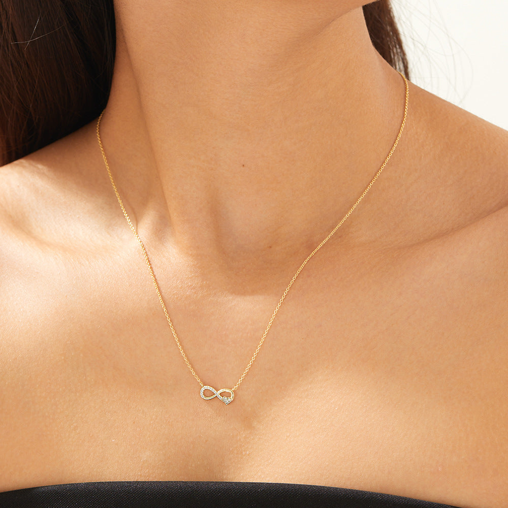 S925 Sterling Silver Lucky Number 8 Necklace Style Inlaid Zircon Unlimited Love Pendant