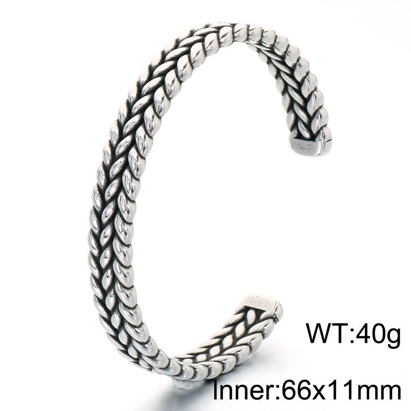 Fish Bone Segmented Texture C-Shaped Bracelet Niche Crescent Scale Serrated Stainless