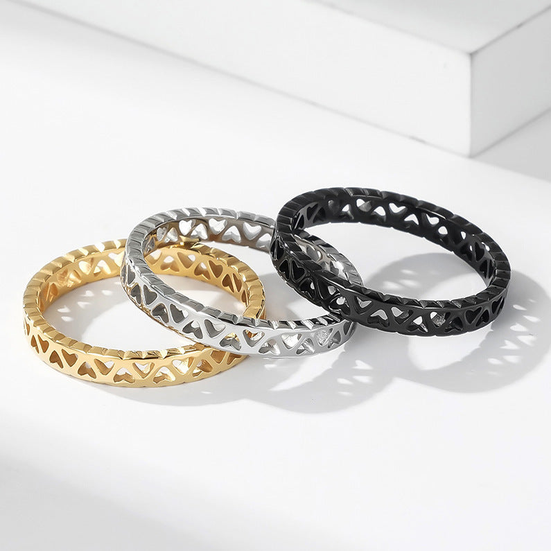 Cross-Border Amazon Hollow Love Titanium Steel Ring for Couples