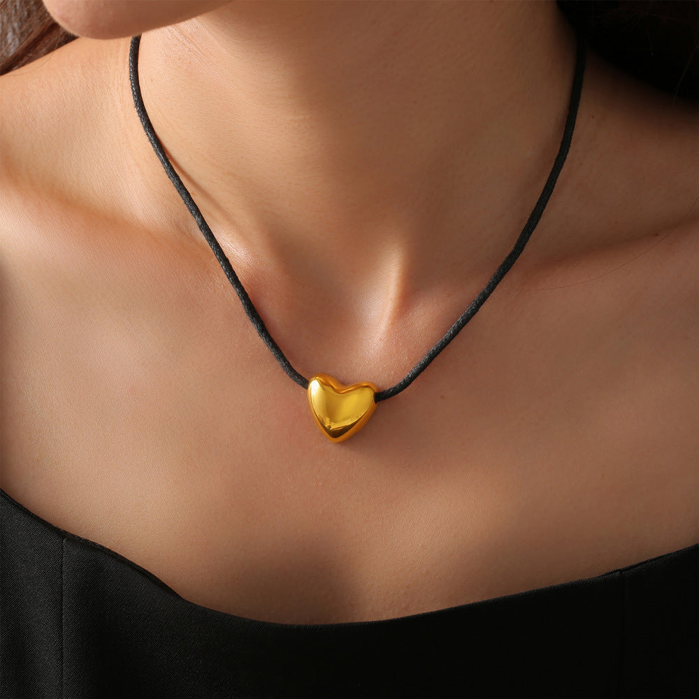 Elegant Titanium Steel Love Pendant Necklace with Braided Rope Design