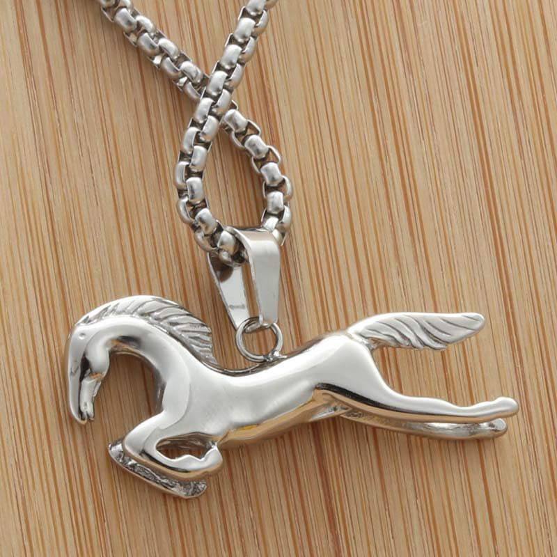 Personalized Titanium Steel Jumping Horse Pendant Necklace for Men - Retro Punk Trendy Design