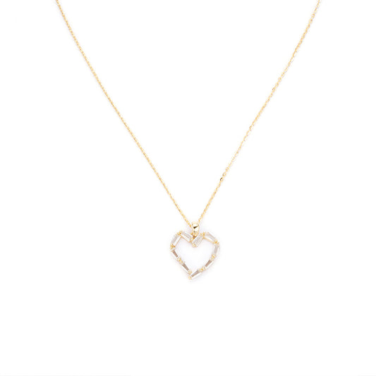 Hollow Zircon Heart Shape Pendant Silver Necklace