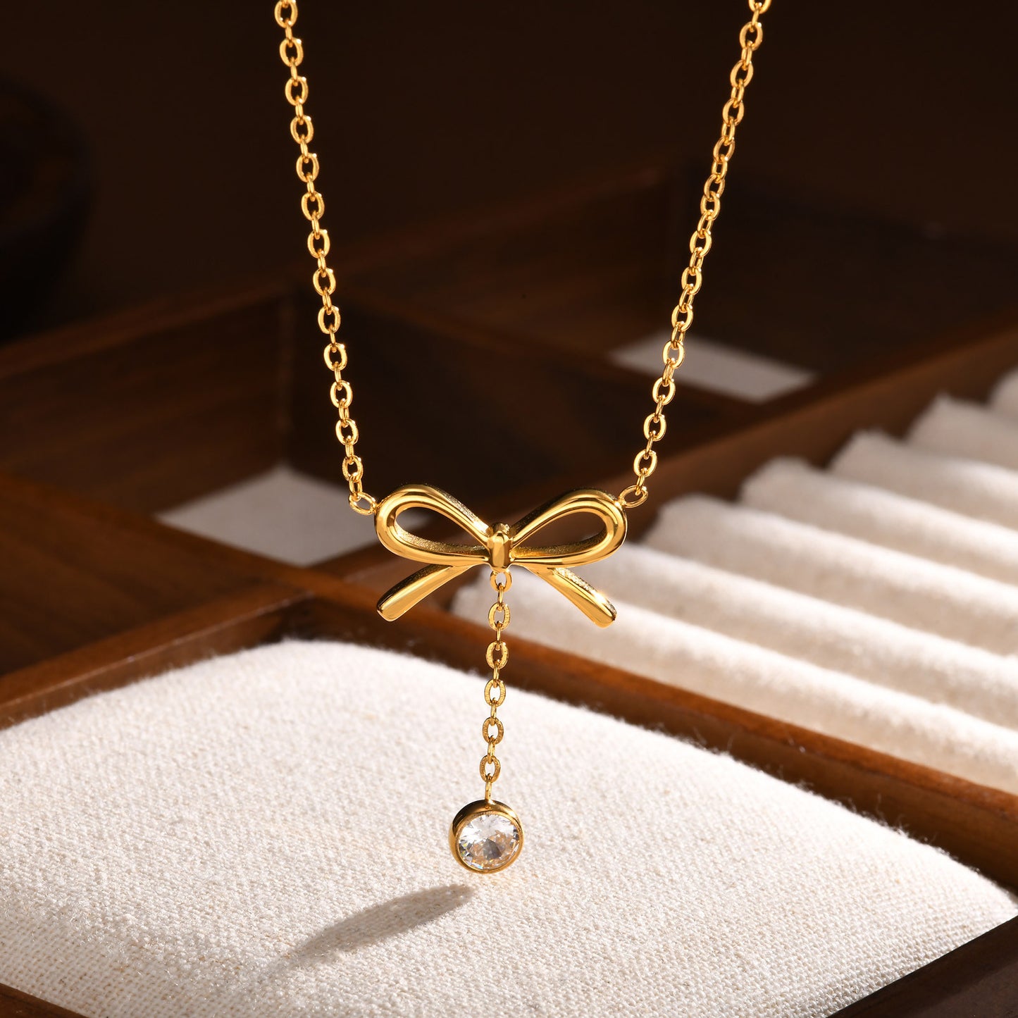 Stainless Steel Gold Butterfly Zircon Fringed Necklace Women