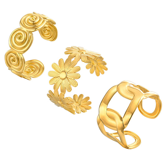 Stainless Steel Small Daisy Spiral Pattern Interlocking Opening Gold History Bracelet