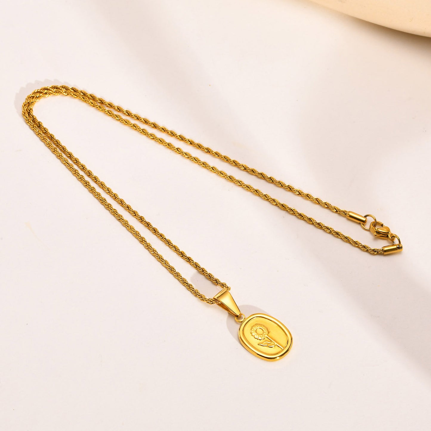 Gold Women's Necklace with Stainless Steel Sunflower Pendant