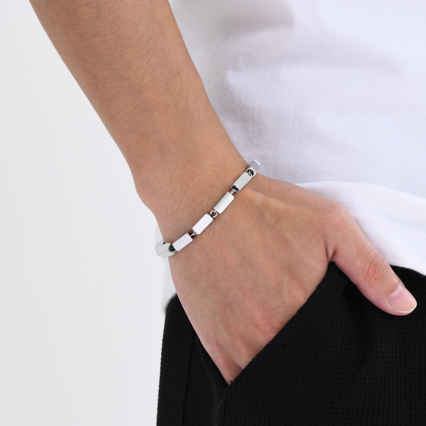 Men's Hip Hop Stainless Steel Handmade Chain Vintage Twist Geometric Squares for Men