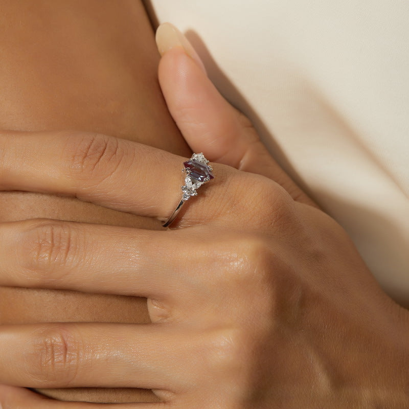 Planderful Jewelry Alexandrite Sterling Silver Ring With Geometric Design For Everyday Luxury