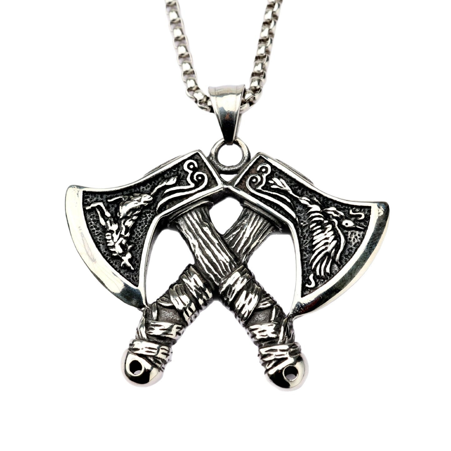 Planderful Viking Odin Tomahawk Pendant Stainless Steel Unisex Necklace Dual Sided Bold Fashion