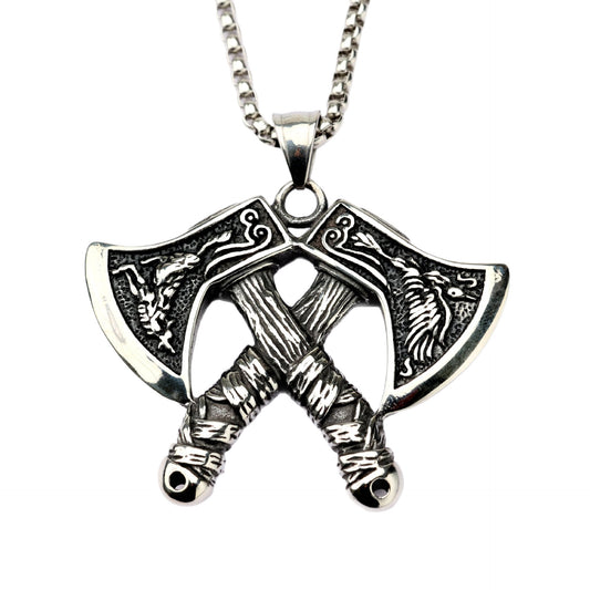 Planderful Viking Odin Tomahawk Pendant Stainless Steel Unisex Necklace Dual Sided Bold Fashion