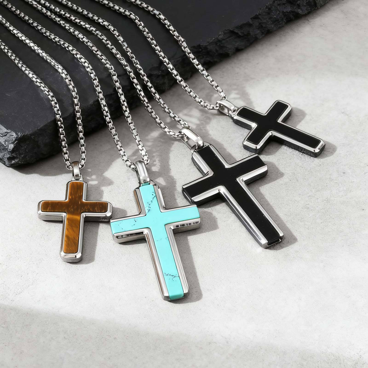 Cross Tiger Turquoise Stainless Steel Necklace for Men