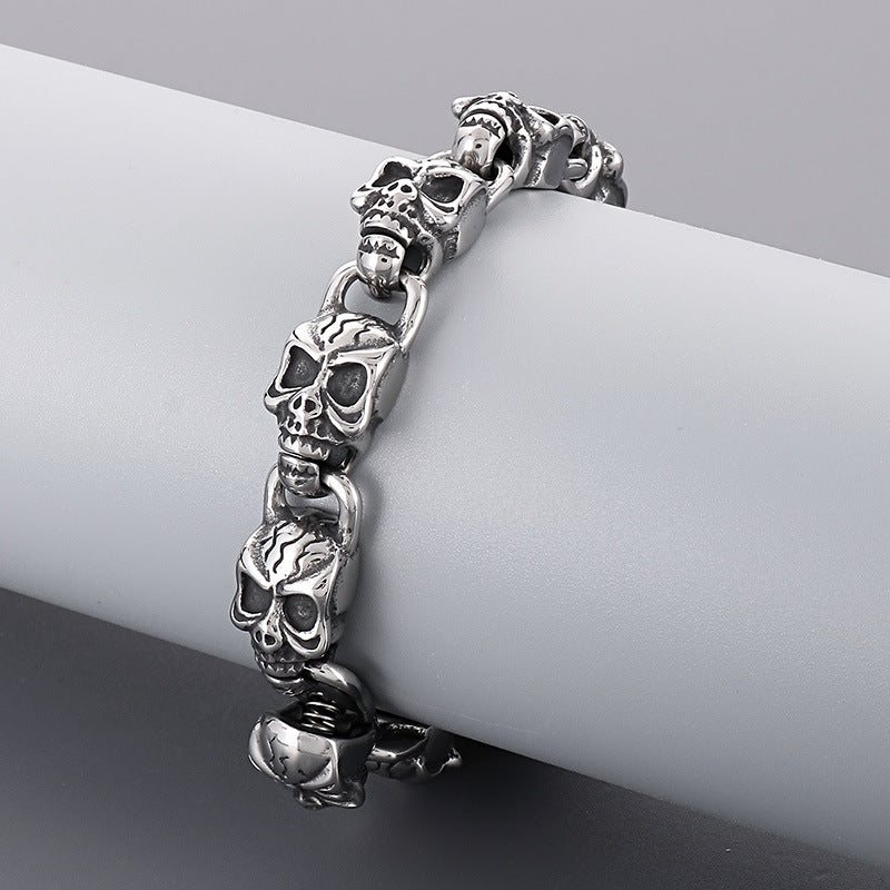 Punk-Inspired Titanium Steel Skull Bracelet for Men - Creative Ghost Head Design
