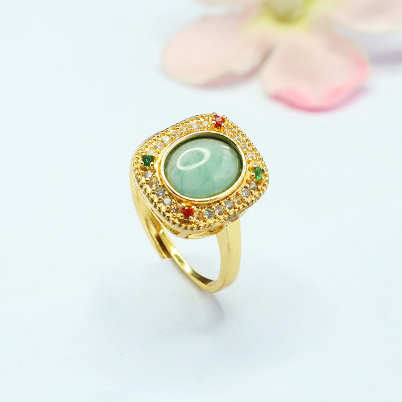 Blue-Water Jadeite Vintage Square Ring