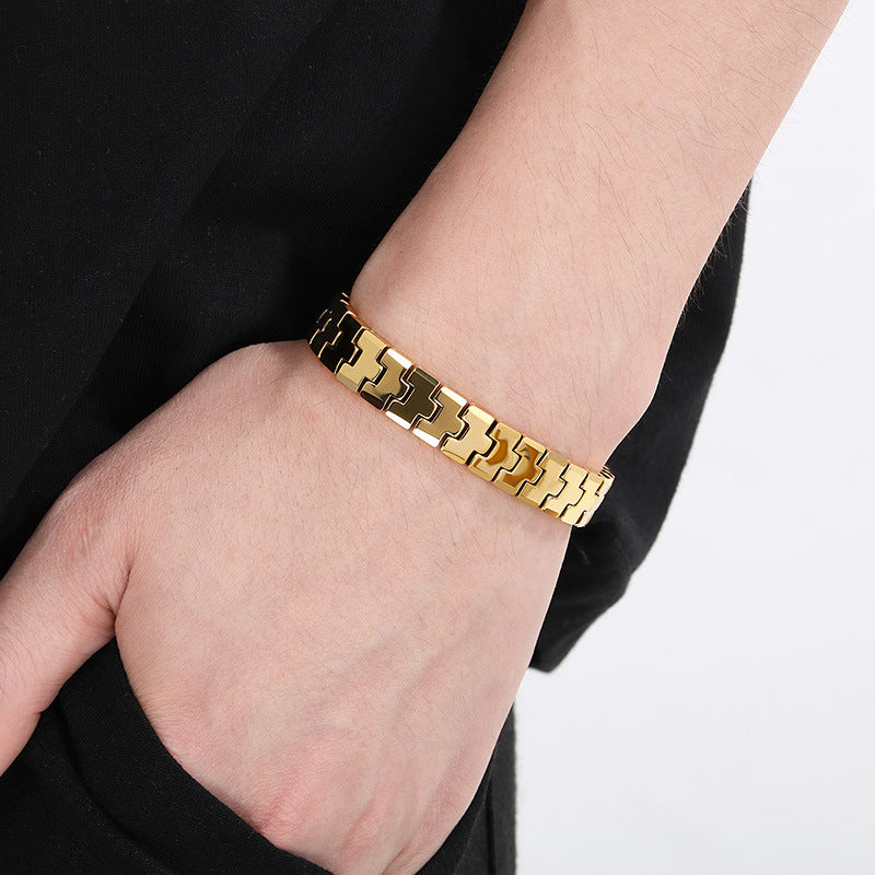 Planderful Men Arrow Bracelet 18K Gold Tungsten Steel