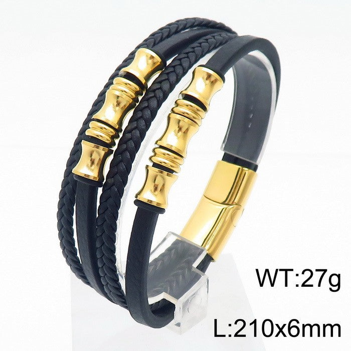 Planderful Leather Bracelet For Men Magnetic Buckle Everyday
