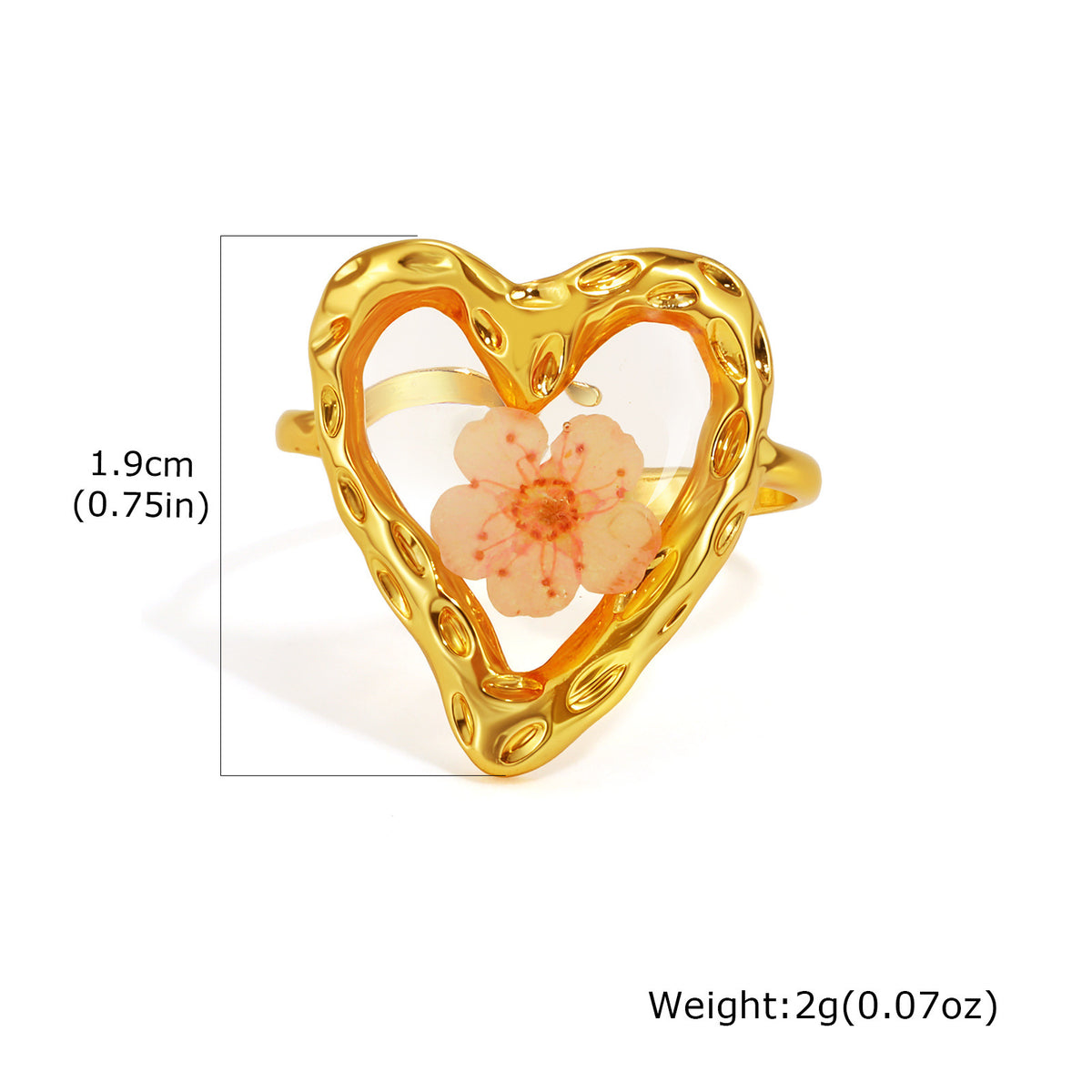 Stainless Steel Handmade Dried Flower Ring Women's Design Sense Round Heart-Shaped Glue