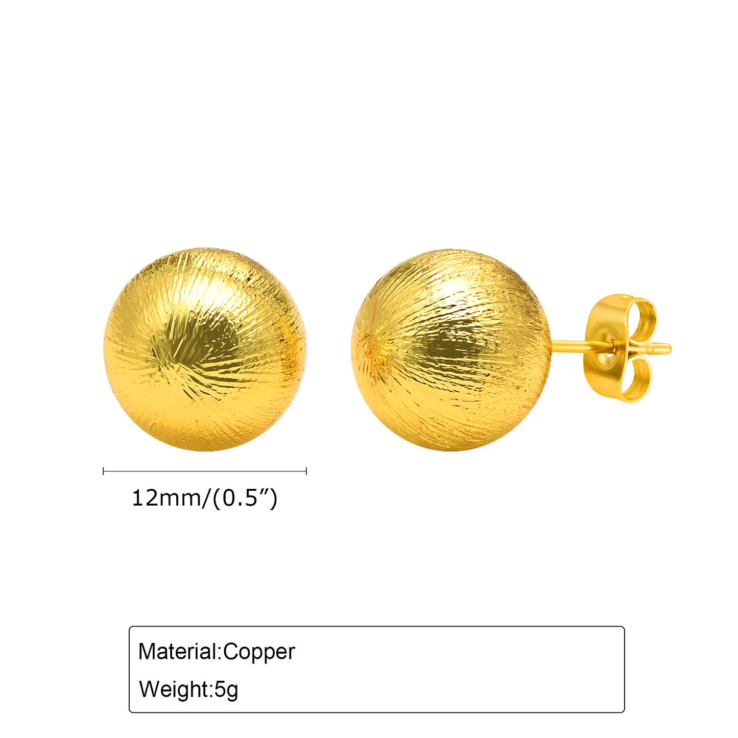 Round Ball Stud Earrings 18K Gold Women's Fashion Jewelry