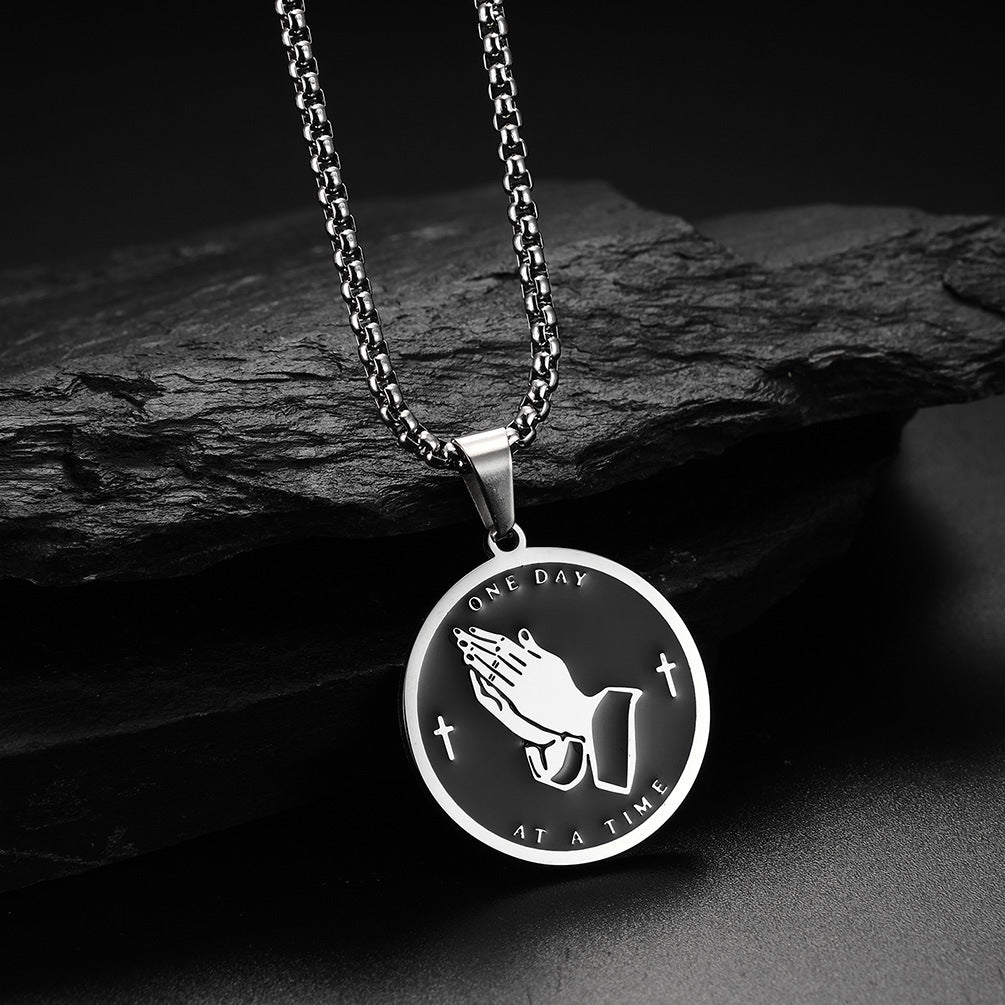 Prayer Hands Necklace Planderful Titanium Steel For Men And Women Hip Hop Retro Style Jewelry
