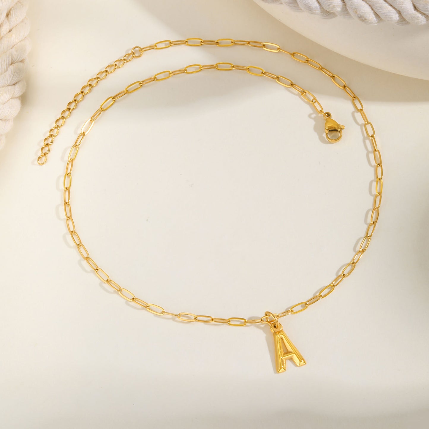 Stainless Steel Small Square Chain – Three-Dimensional Letter Necklace – Gold