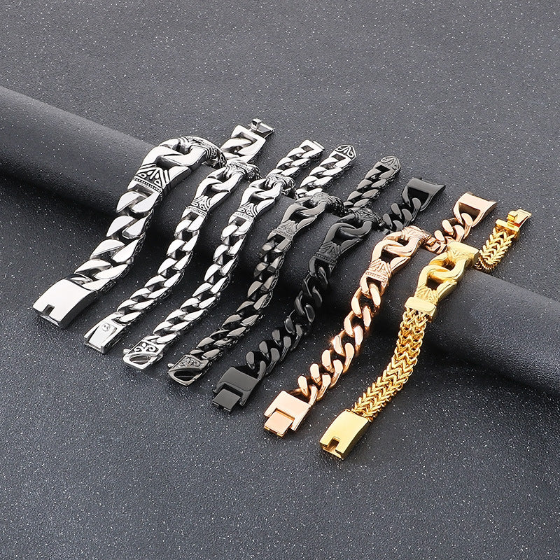 Planderful Titanium Steel Men Engraved Bracelet Domineering