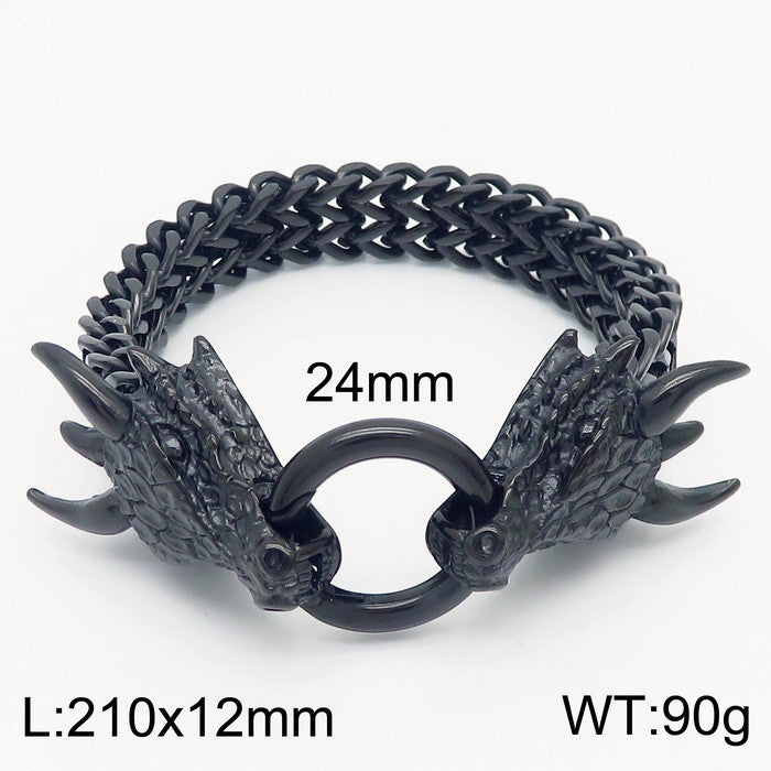 Smear Dragon – Punk Style Vacuum Electroplating Dragon Head Front & Back Chain Bracelet