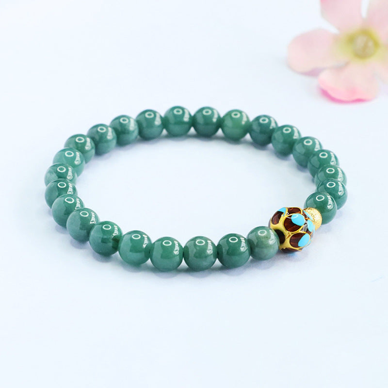 Blue Water Jadeite Lotus Beaded Bracelet