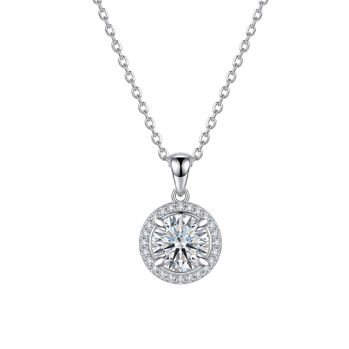 Moissanite Round 925 Sterling Silver Women's Pendant Necklace