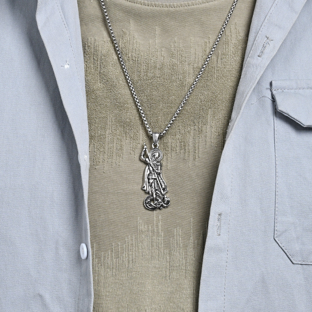 Planderful St George Dragon Slayer Pendant For Men Premium Titanium Steel Necklace Body Protection Punk Hip Hop Jewelry