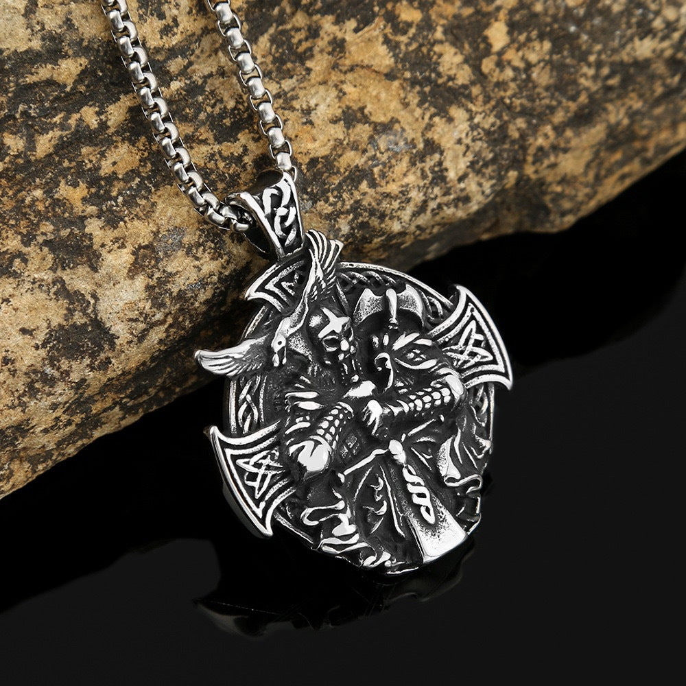1. Planderful Odin Crow Pendant Necklace For Men Stainless Steel Viking Inspired Jewelry Gift