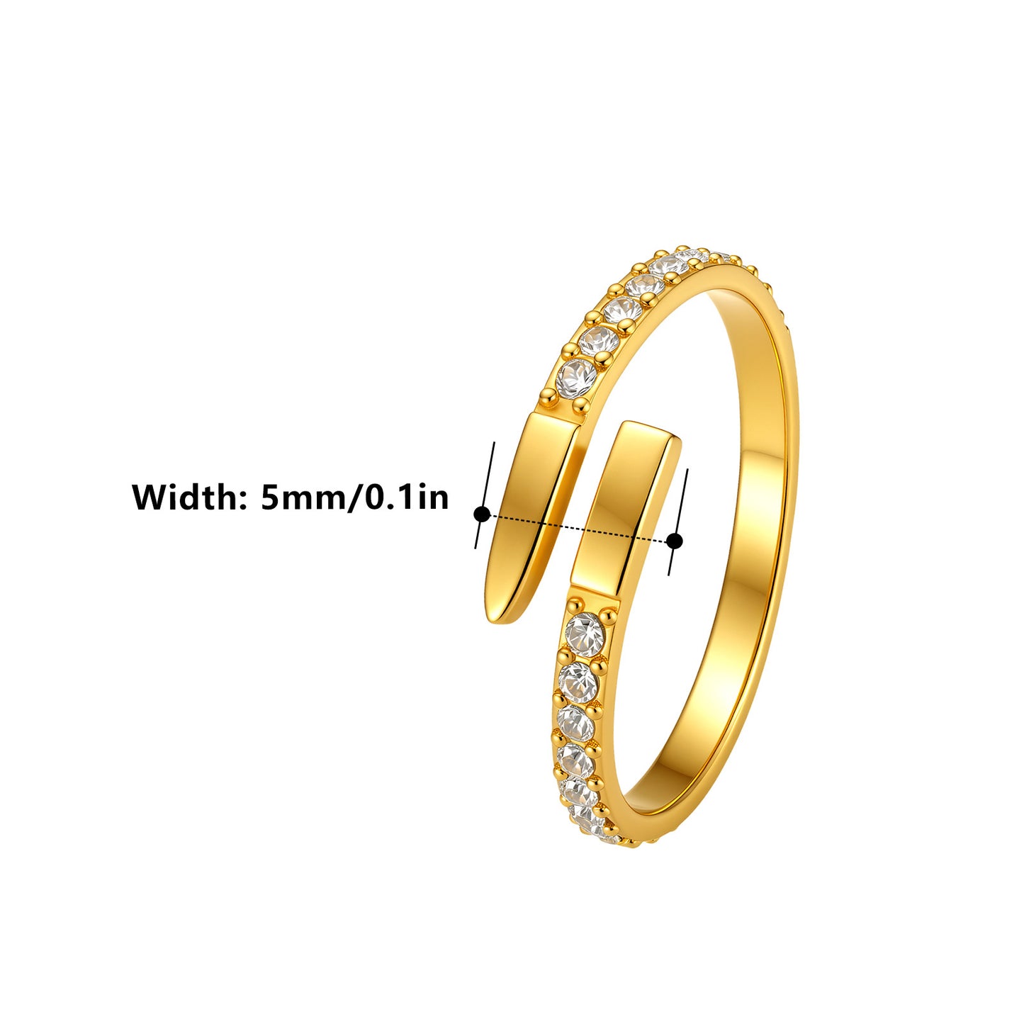 Planderful Zircon Stainless Steel Open Adjustable Ring For Women Unisex Luxury Jewelry
