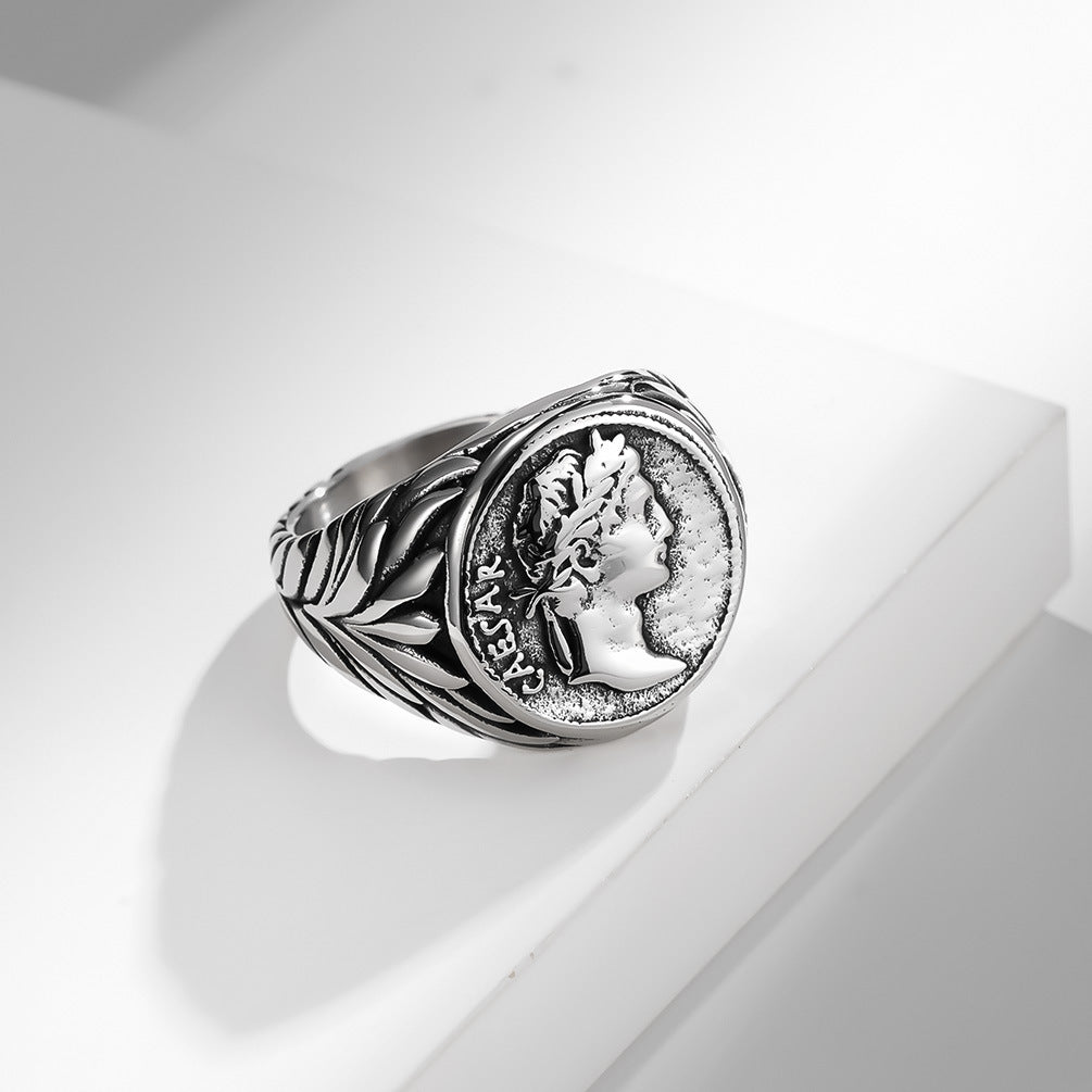 Planderful Caesar Ring Titanium Steel Roman Empire Avatar Jewelry For Hipster Men And Women