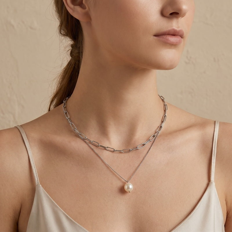 Double Layer Stacked Pearl Necklace Women's Back Chain Necklace