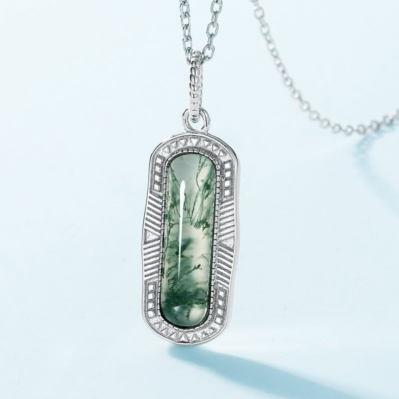 S925 Sterling Silver Moss Agate Pendant Necklace