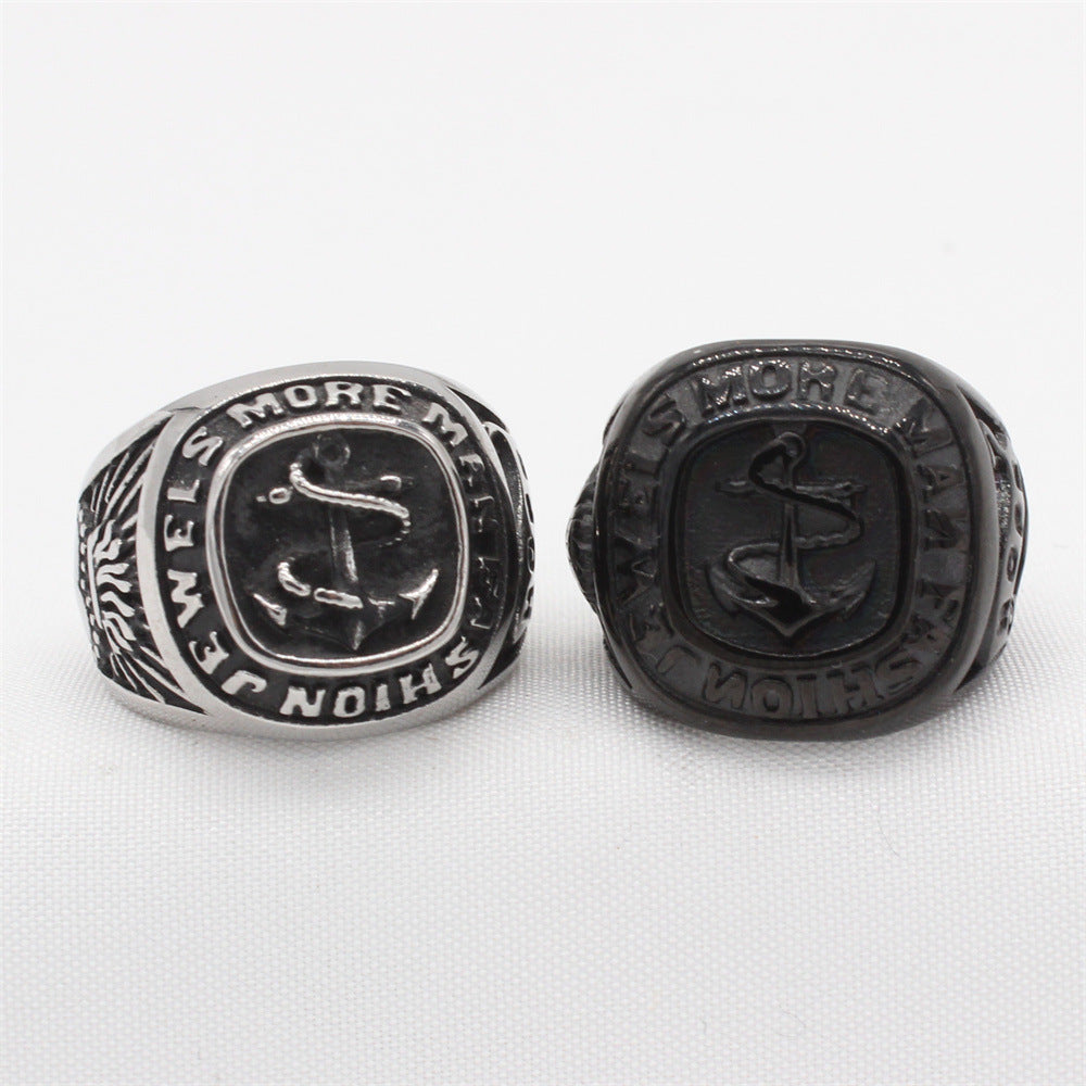 Planderful Everyday Genie Men's Titanium Steel Ring – Retro Boat Anchor Design for European and American Style