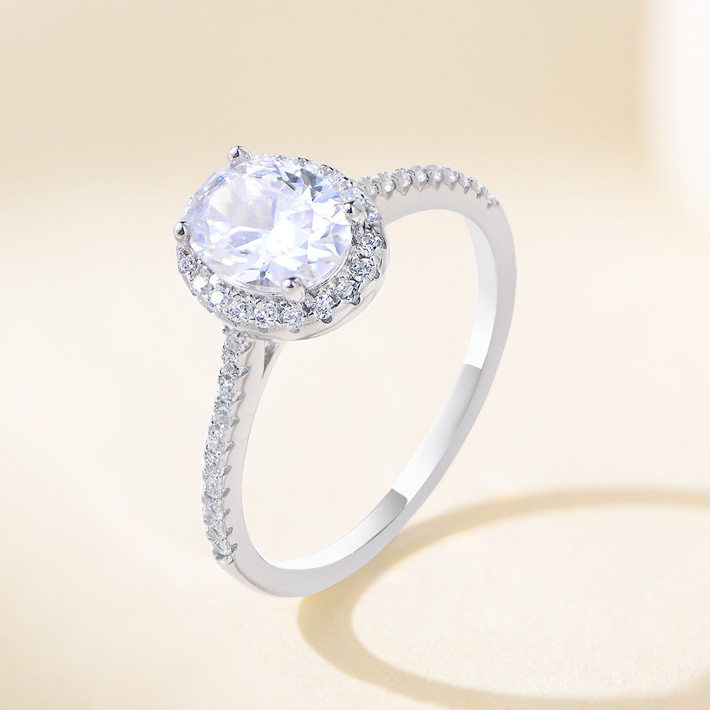 Planderful S925 Sterling Silver Oval Zircon Engagement Ring For Women Elegant Everyday Genie Collection