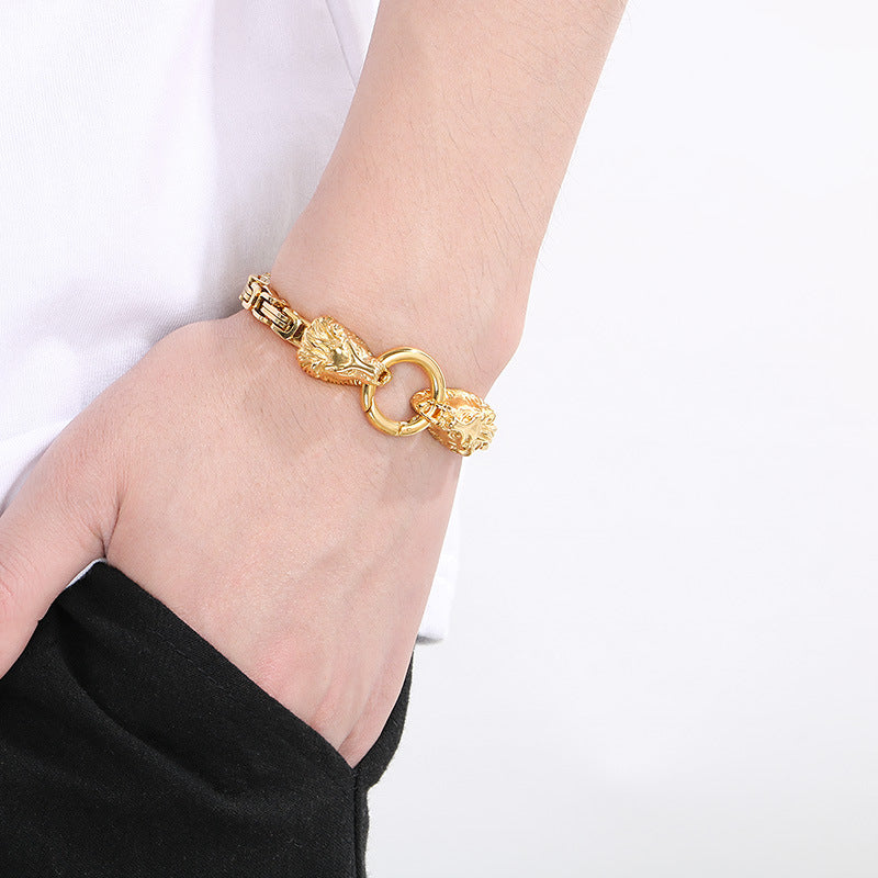 Planderful Lion Head Titanium Hip Hop Chain Bracelet For Men