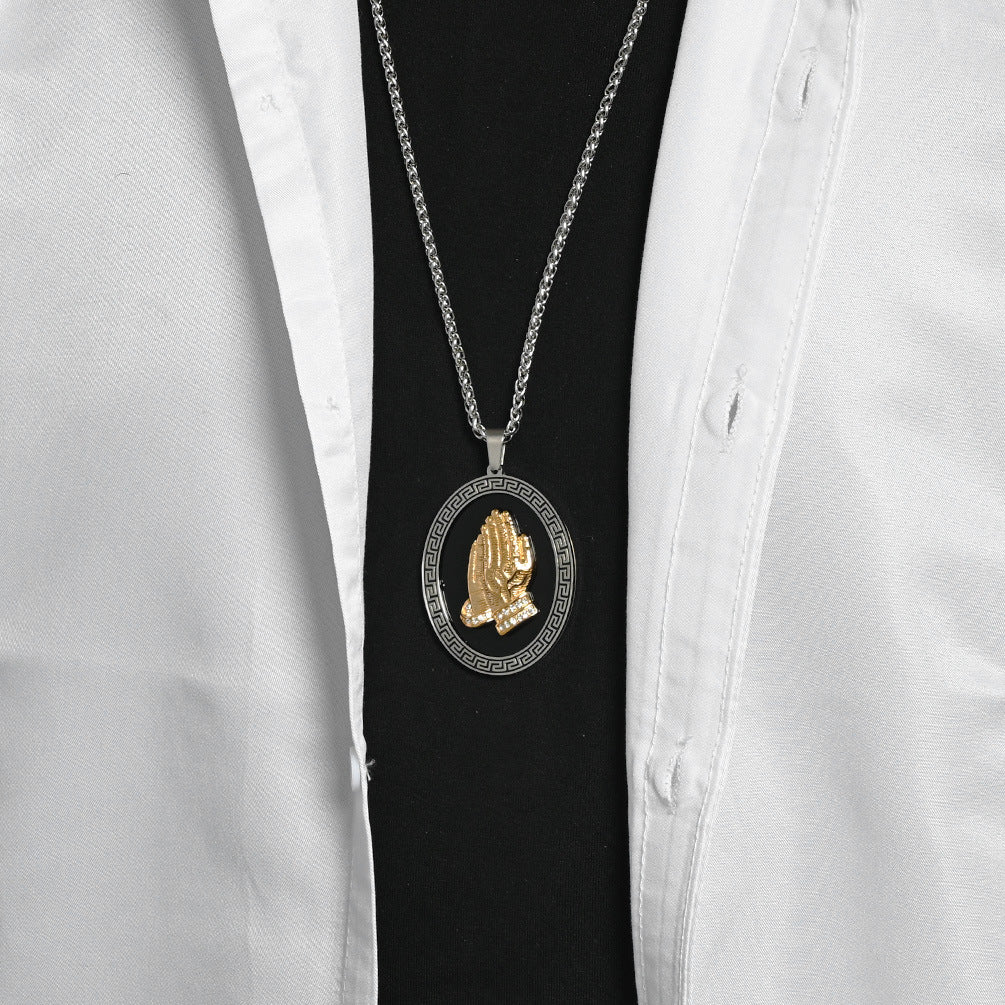 Stainless Steel Prayer Hands Necklace
