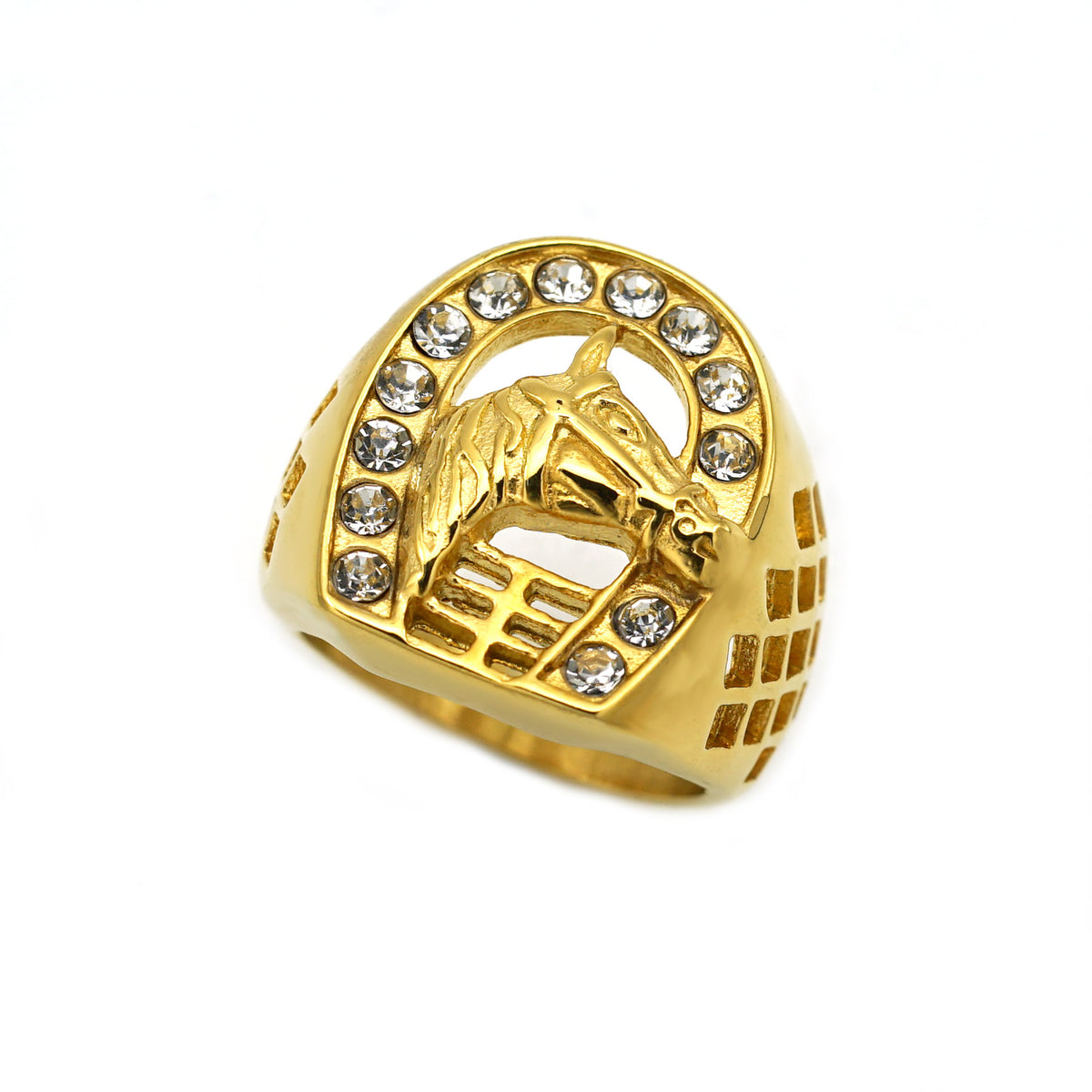 Planderful Titanium Hip Hop Ring Men Horsehead Gold Zircon