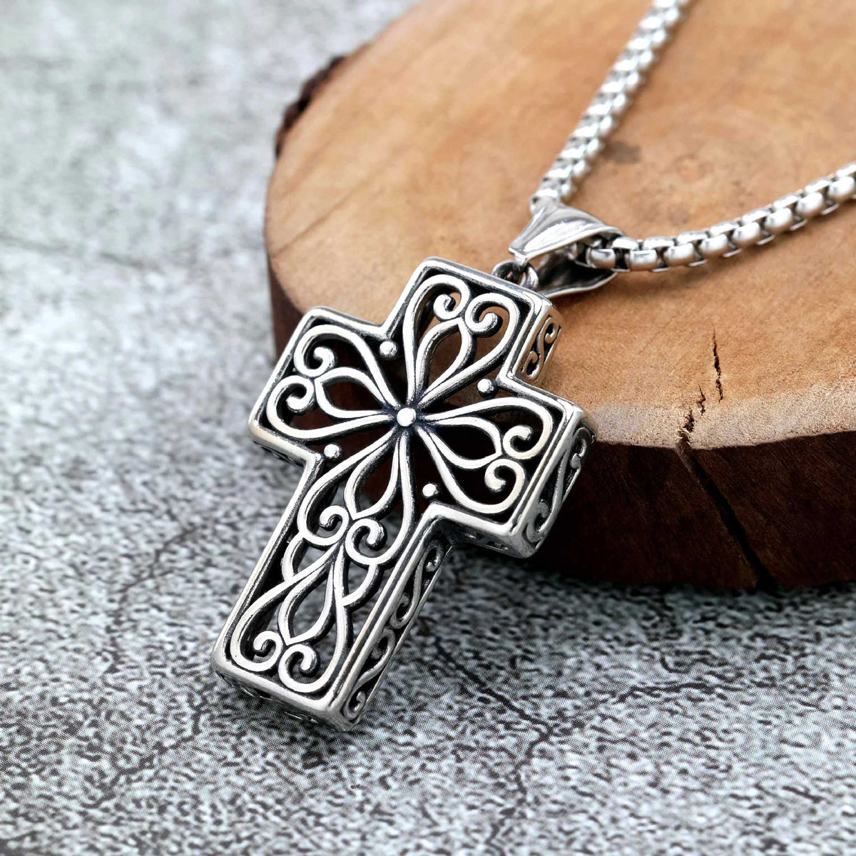 Vintage Cross Stainless Steel Pendant Necklace