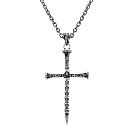Planderful Titanium Skull Pendant Necklace Seven Deadly Sins Cross Ghost Head For Punk Fashion Lovers