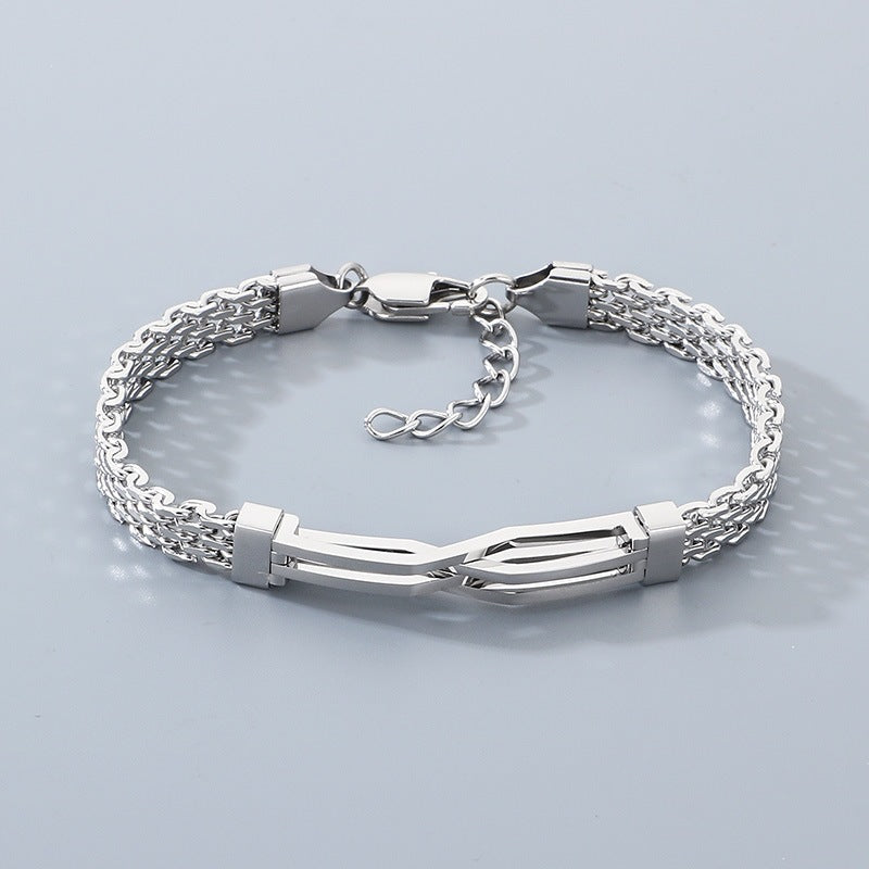 Men's Daily Wear Wind Niche Mesh Chain Titanium Steel Hollow Irregular Curved Bar Men's Bracelet