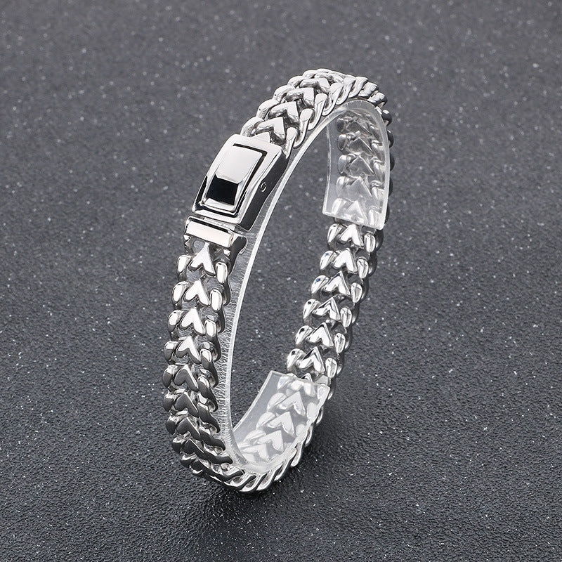 High-End Retro Heart-Shaped Stainless Steel Bracelet for Men - Perfect Festival Gift for Your Boyfriend