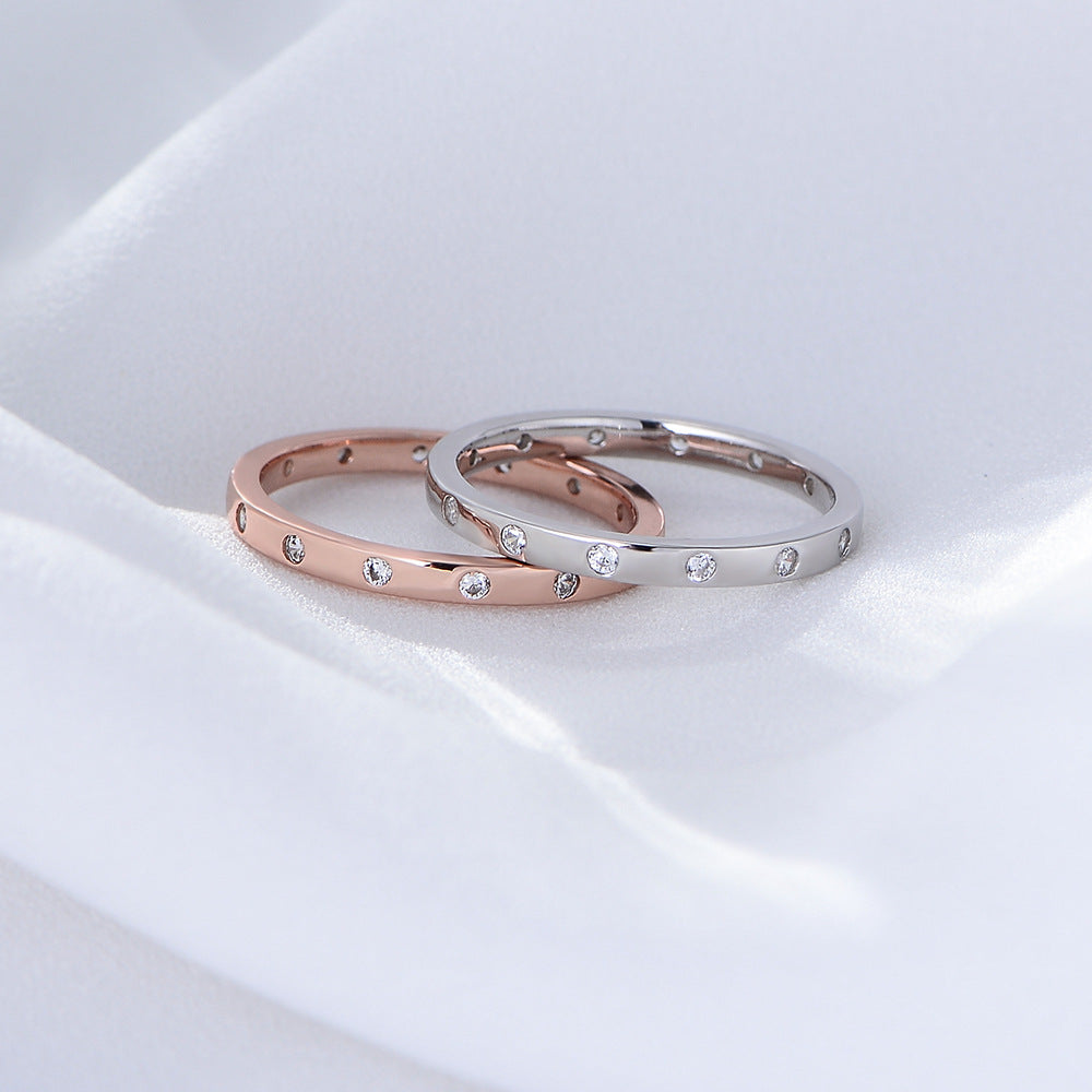 S925 Sterling Silver Stacked Wind Combination Ring Zircon Fine Ring Jewelry