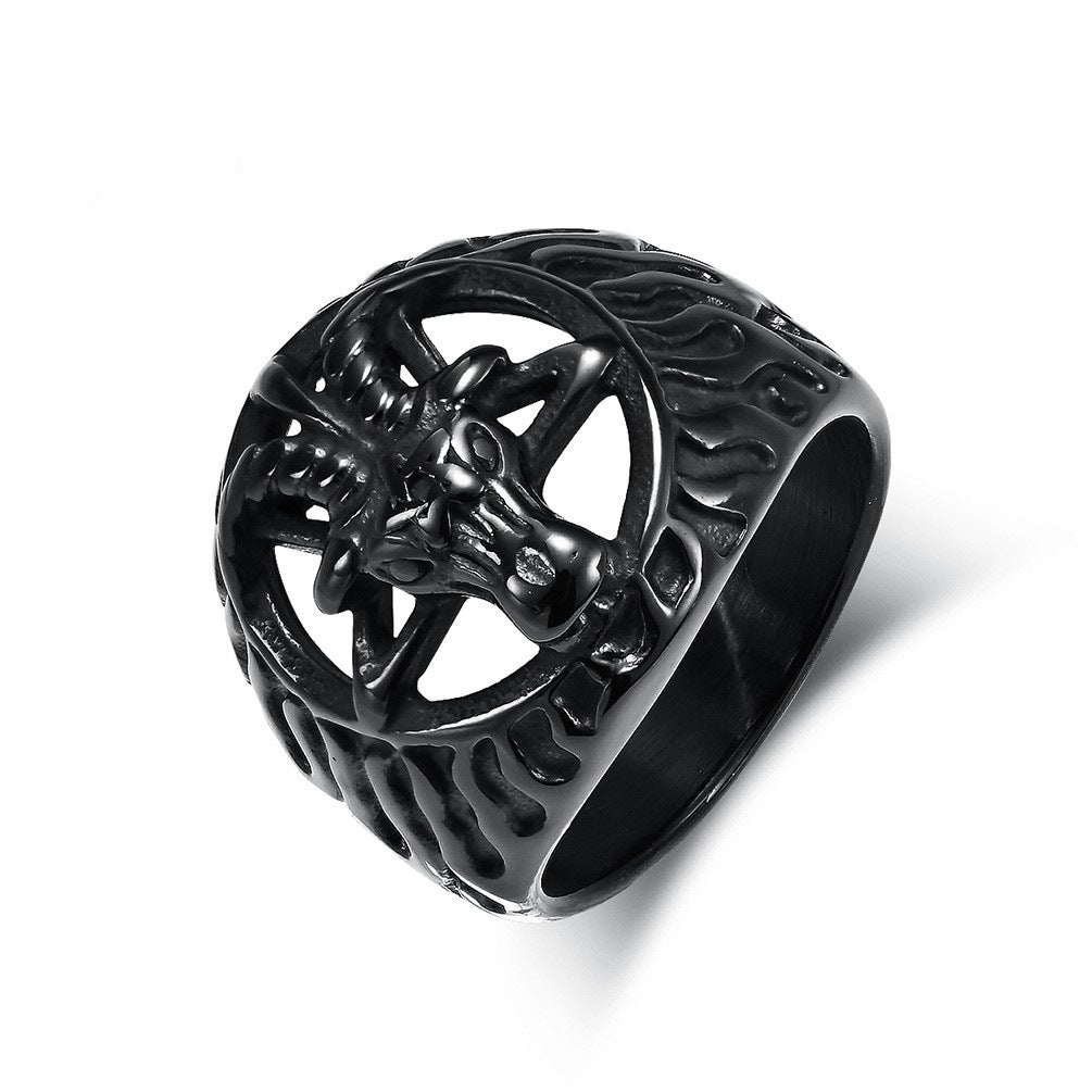 Amazon Retro Wind Satan Goat Titanium Steel Ring for Men