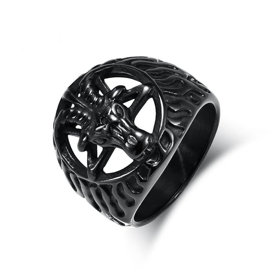 Amazon Retro Wind Satan Goat Titanium Steel Ring for Men