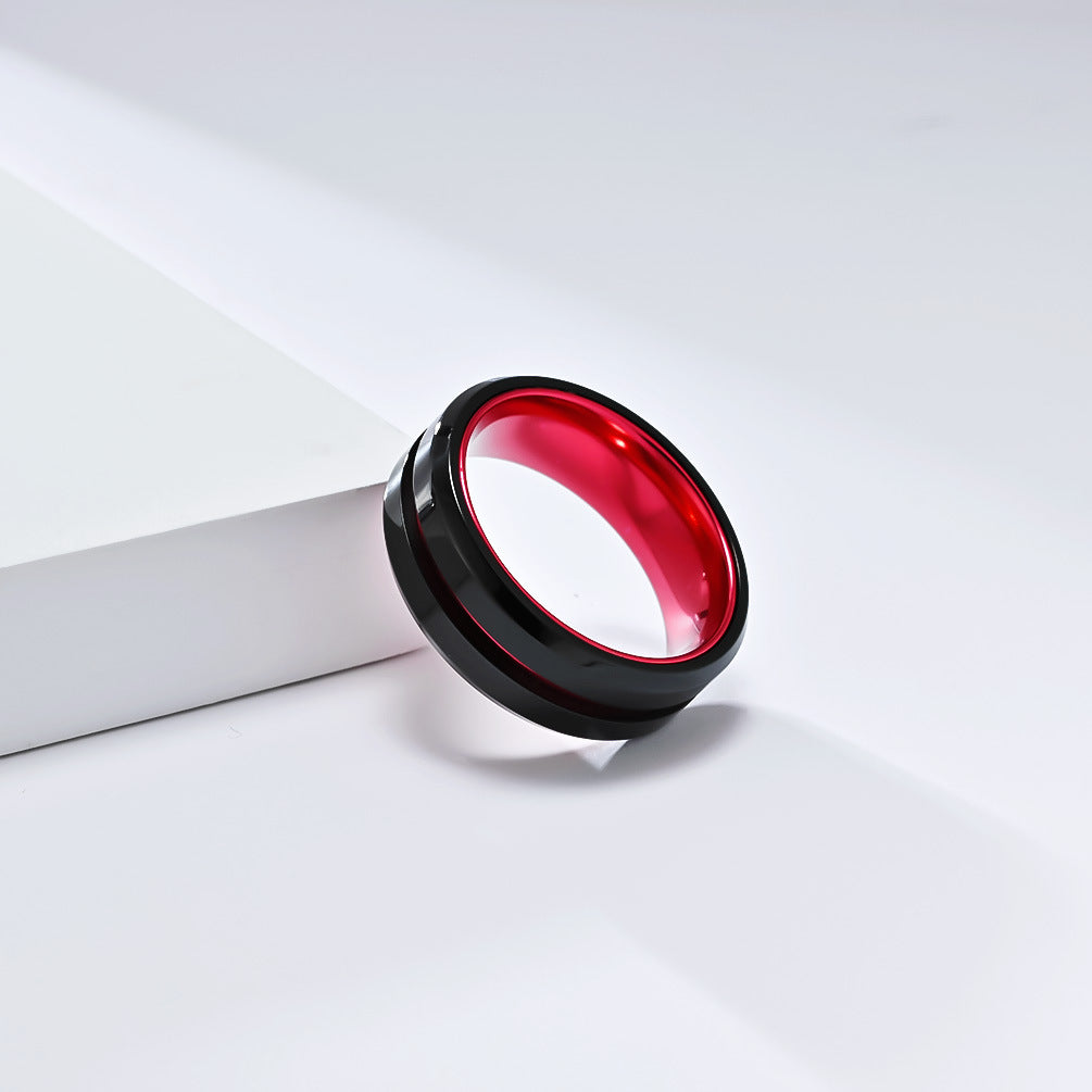 Planderful Men Stainless Steel Ring With Matte Inlaid Alumina Groove Two Color Personalized Hipster Style