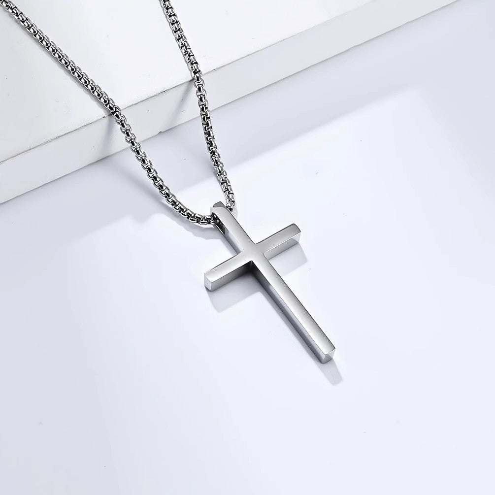 Planderful Jewelry Mens Cross Necklace Stainless Steel Chain Pendant Elegant Everyday Accessory