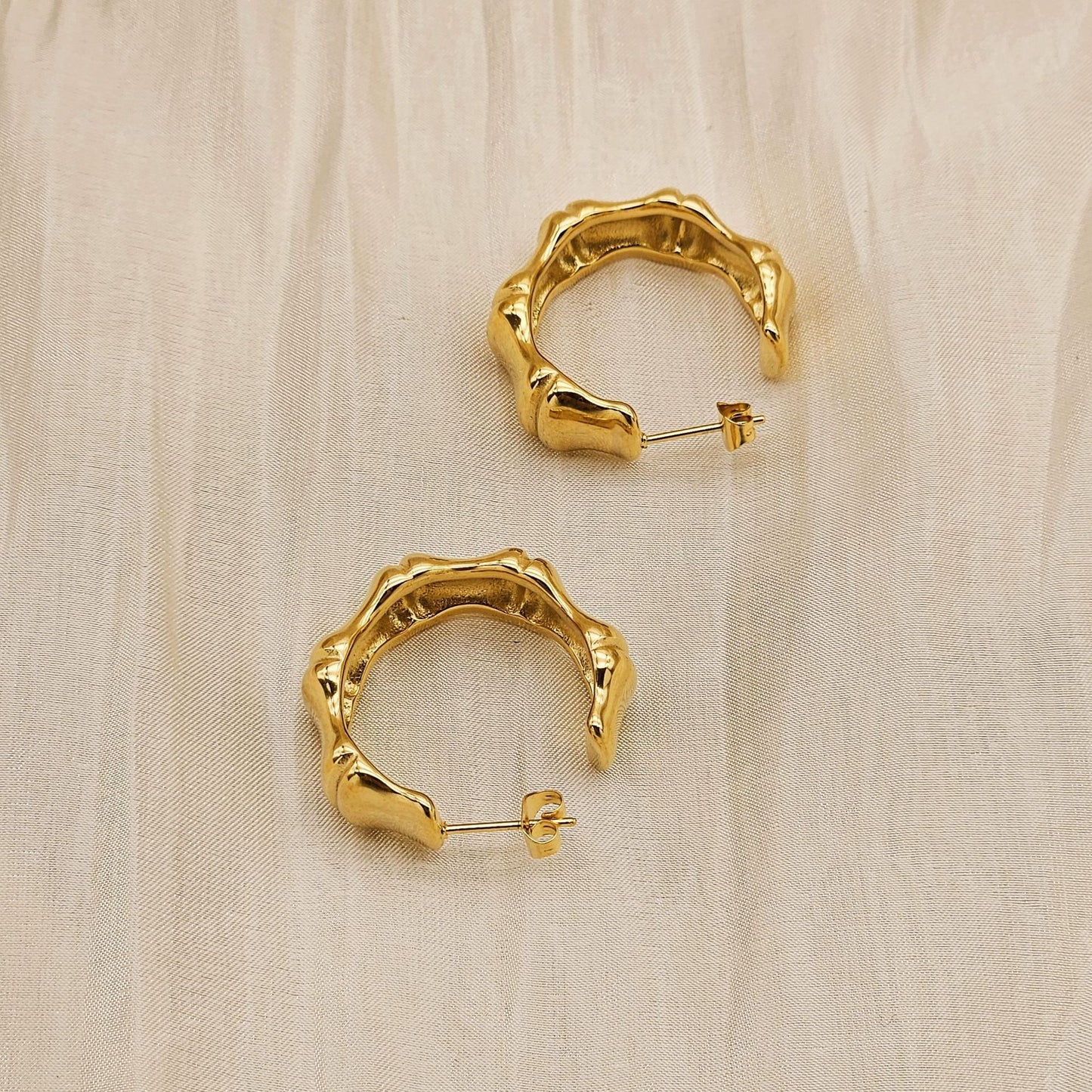 Planderful Gold Plated Bamboo C Shaped Stainless Steel Earrings For Trendy Women European American Style Statement