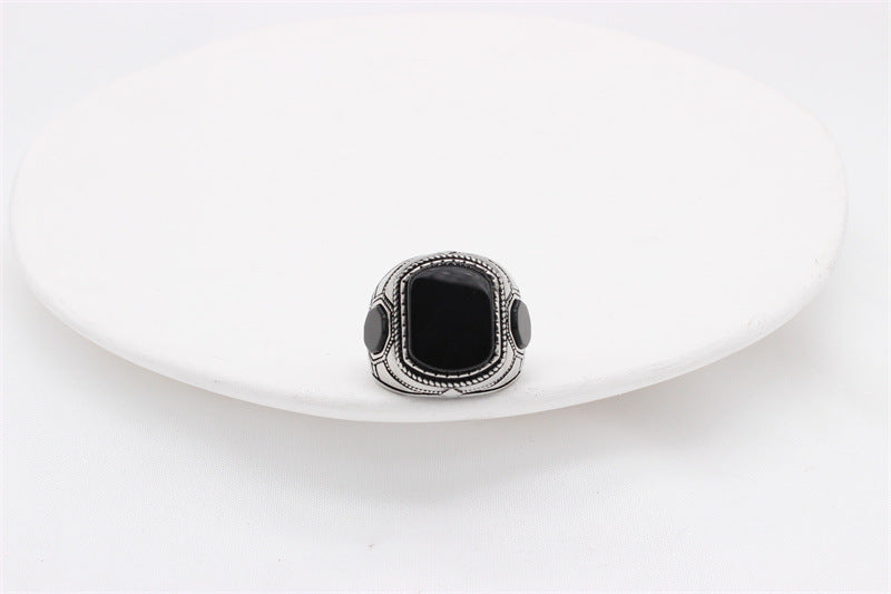 Planderful Titanium Steel Ring Unisex Retro Style Black Stone Protection Everyday Genie Statement