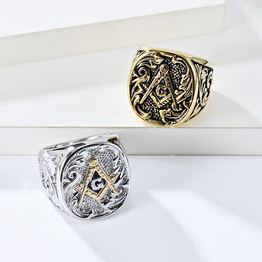 Freemasonry Titanium Steel Ring Domineering Men's Jewelry
